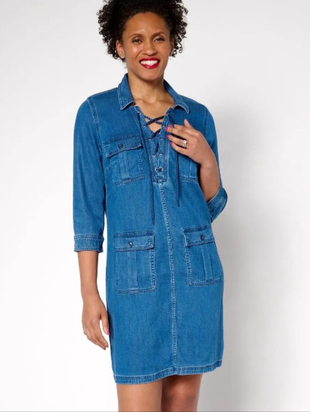 Martha Stewart Plus Size NEW 1XP: Blue Classic Denim Dress